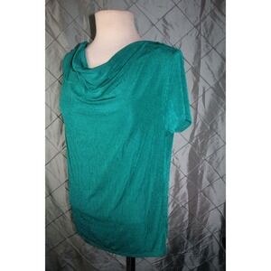 Jaclyn Smith Collection Deep Glistening Teal Green Cowl Neck Short Sleeve Blouse